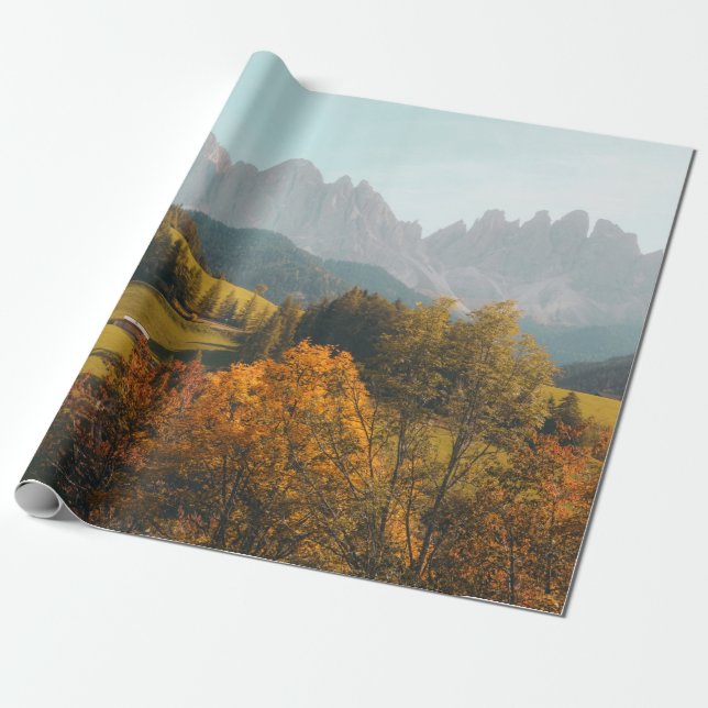 GREEN TREES AND GRASS FIELD WRAPPING PAPER (Unrolled)