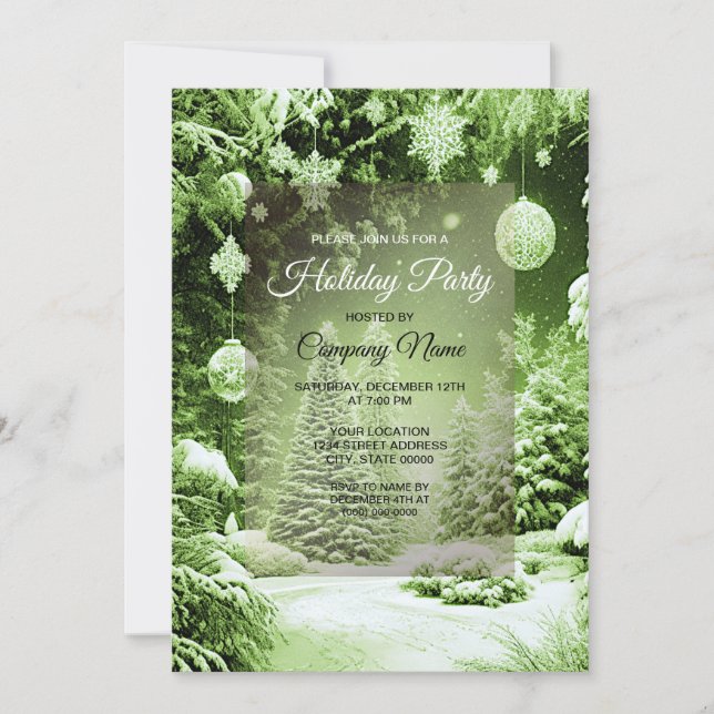 Green Trees Christmas Balls Holiday Invitation (Front)
