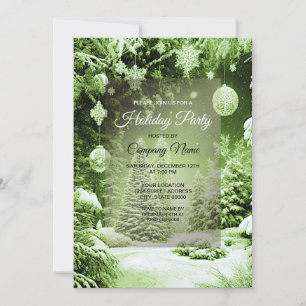 Green Trees Christmas Balls Holiday Invitation