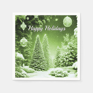 Green Trees Christmas Balls Holiday Paper Napkin