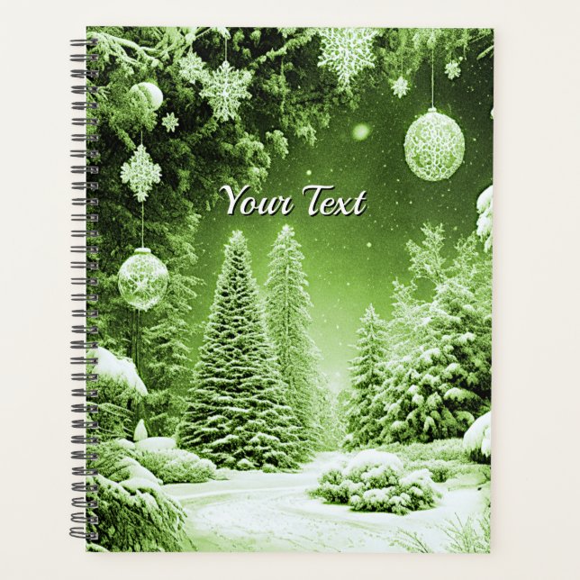 Green Trees Christmas Balls Holiday Planner (Front)