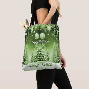 Green Trees Christmas Balls Holiday Tote Bag