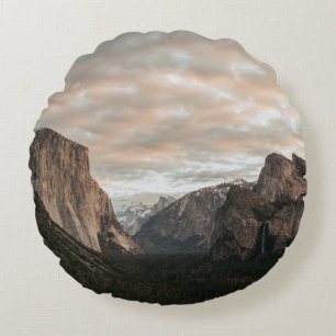GREEN TREES NEAR BROWN MOUNTAIN UNDER CLOUDY SKY D ROUND CUSHION