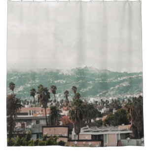 GREEN TREES NEAR BUILDINGS SHOWER CURTAIN