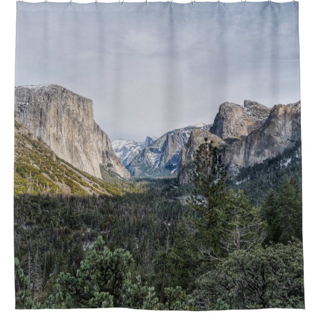 GREEN TREES NEAR MOUNTAIN UNDER CLOUDY SKY DURING  SHOWER CURTAIN (Front)