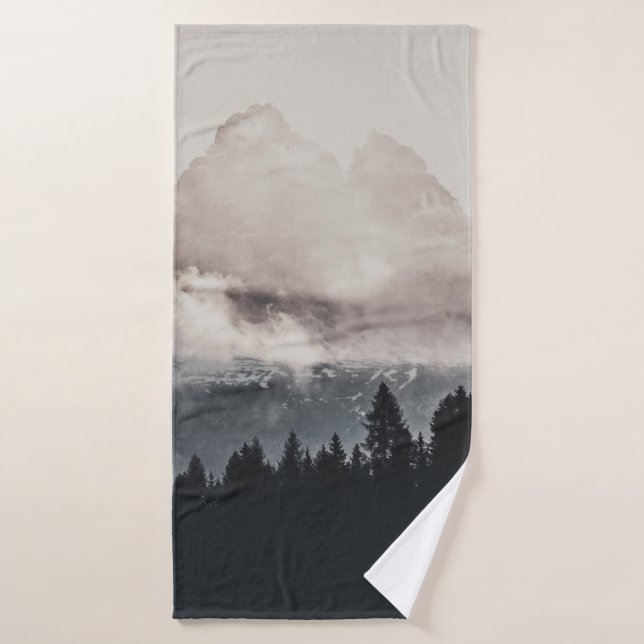 GREEN TREES ON MOUNTAIN UNDER WHITE CLOUDS BATH TOWEL (Bath Towel)
