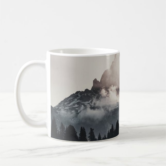 GREEN TREES ON MOUNTAIN UNDER WHITE CLOUDS COFFEE MUG (Left)
