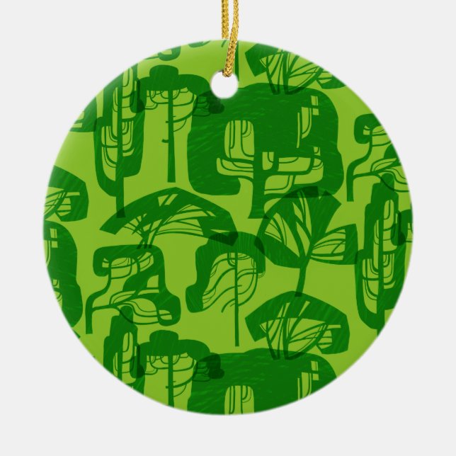 Green trees pattern ceramic ornament (Front)