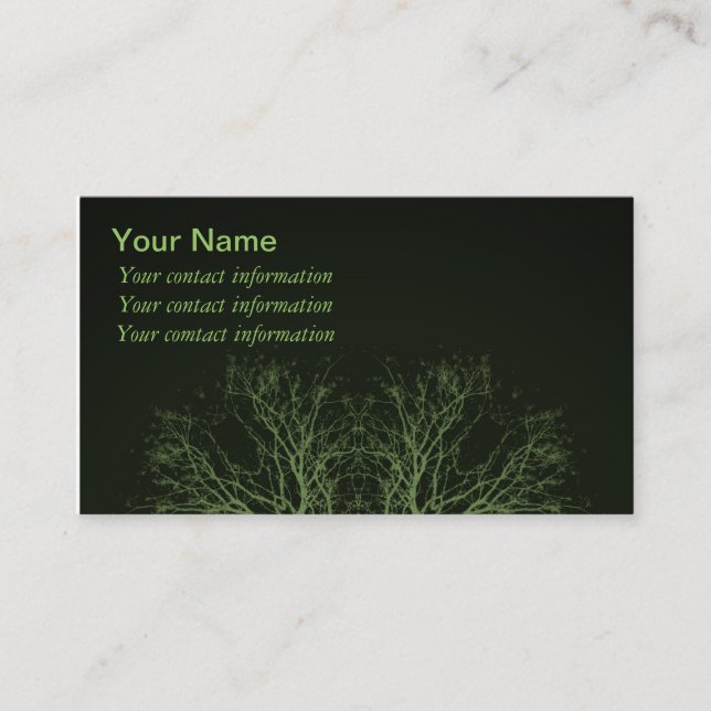 Green Treetops on Black Background Business Cards (Front)