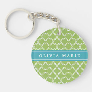 Green Trellis Vibrant Blue Name Template Key Ring
