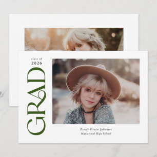 Green Trendy Serif Two Photos Graduation Announcement