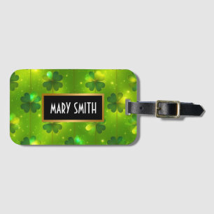 Green Trendy St Patrick's Day Clover Collection Luggage Tag