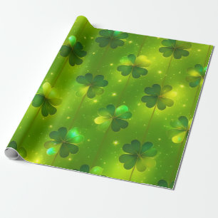 Green Trendy St Patrick's Day Clover Collection Wrapping Paper