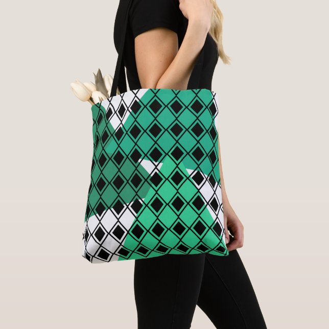 Green Triangle Harlequin Tote Bag (Close Up)