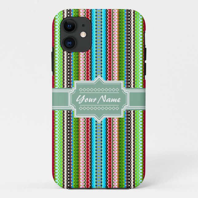 Green Tribal Ikat Chevron Personalised Case-Mate iPhone Case (Back)