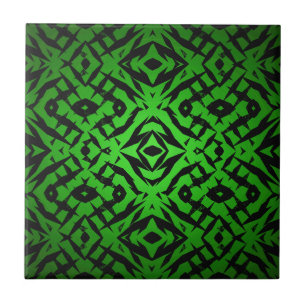 Green tribal shapes pattern ceramic tile