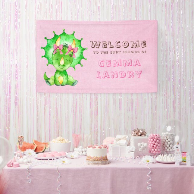 Green Triceratops Girl Baby Shower Welcome  Banner (Party)