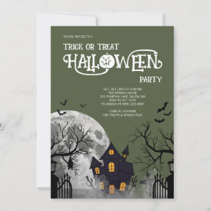 Green Trick or Treat Kids Halloween Costume Party Invitation