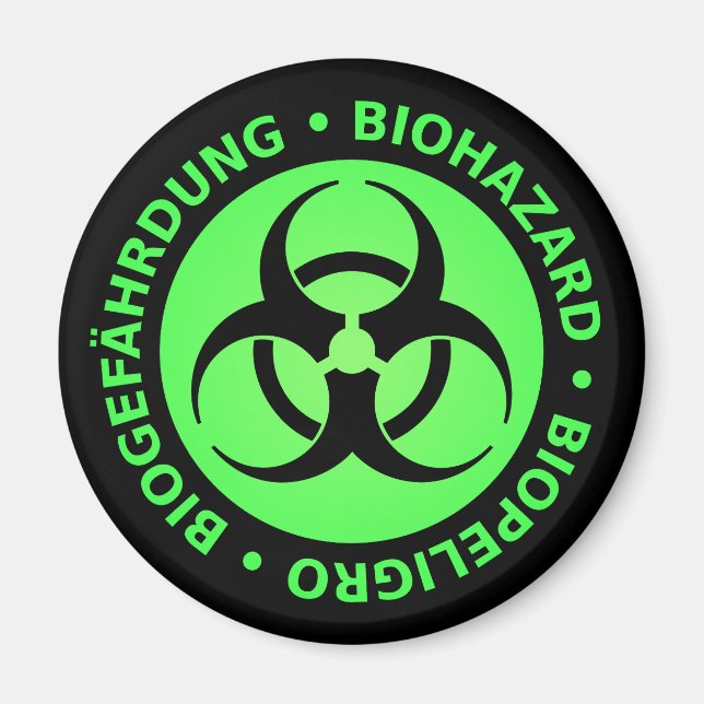 Green Trilingual Biohazard Warning Magnet (Front)