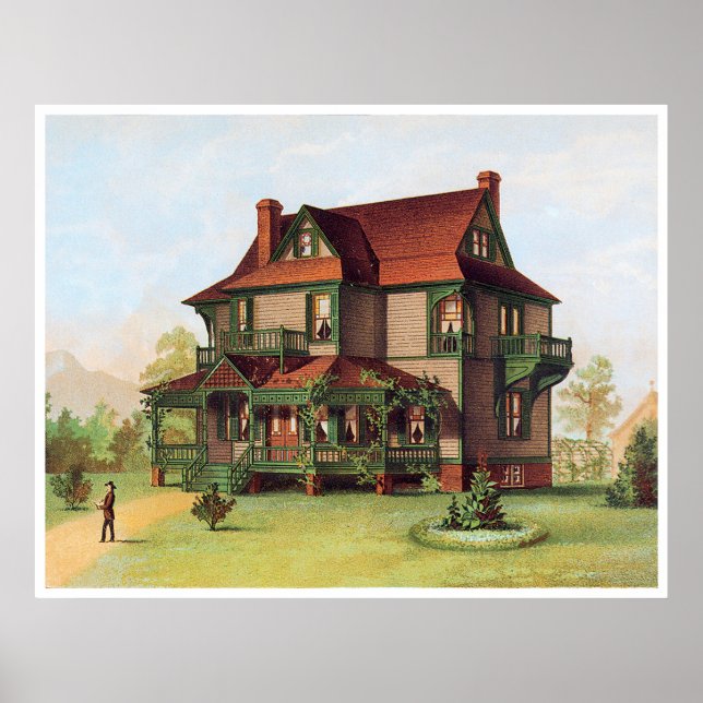 Green Trimmed Victorian Manor Poster (Front)