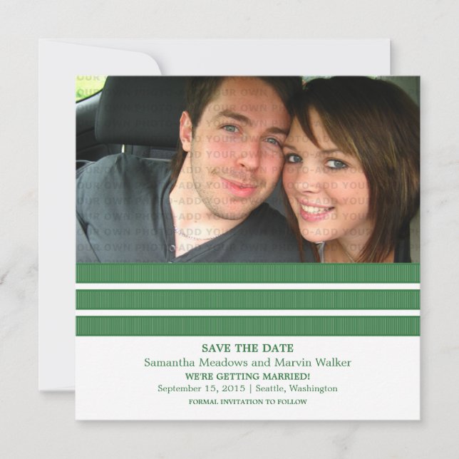 Green Triple Stripe Photo Save the Date Invite (Front)