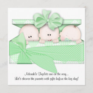 Green Triplet Baby Shower Invitation Announcement