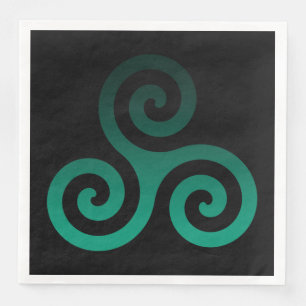 Green Triskele Ancient Celtic Extravagant Black Napkin
