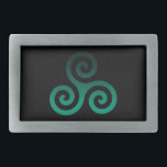 Green Triskele Ancient Celtic Symbol Belt Buckle<br><div class="desc">Green Triskele symbol. The Triskele or Triskelion symbol consists of three interlocked spirals or three arms as if it is moving from its centre. This Celtic symbol of movement or action represents the three worlds; the celestial,  physical,  and spiritual.</div>