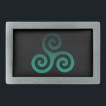 Green Triskele Ancient Celtic Symbol Belt Buckle<br><div class="desc">Green Triskele symbol. The Triskele or Triskelion symbol consists of three interlocked spirals or three arms as if it is moving from its centre. This Celtic symbol of movement or action represents the three worlds; the celestial,  physical,  and spiritual.</div>