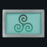 Green Triskele Ancient Celtic Symbol  Mint Belt Buckle<br><div class="desc">Green Triskele symbol. The Triskele or Triskelion symbol consists of three interlocked spirals or three arms as if it is moving from its centre. This Celtic symbol of movement or action represents the three worlds; the celestial,  physical,  and spiritual.</div>