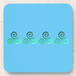 Green Triskele Ancient Celtic Symbol Sky Blue Coaster