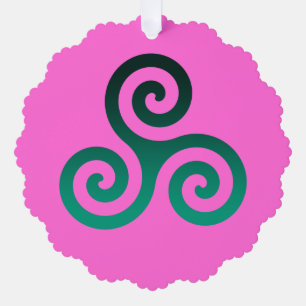 Green Triskele Deep Pink Tree Decoration Card