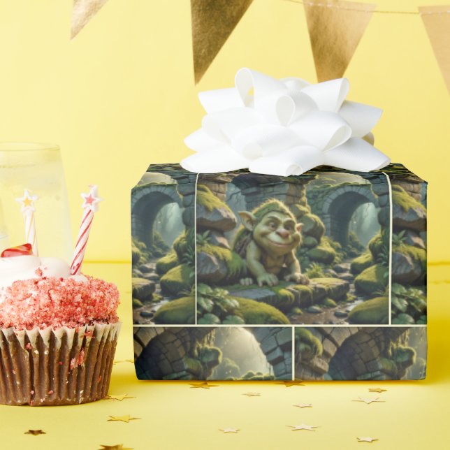 Green Troll Under a Stone Bridge Wrapping Paper (Birthday Party)