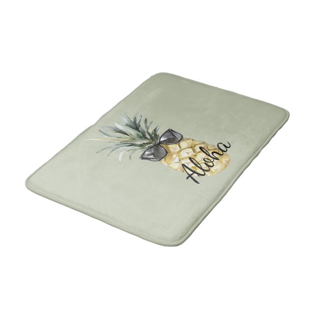 Green Tropical Aloha Pineapple with Sunglasses Bath Mat (Angled)
