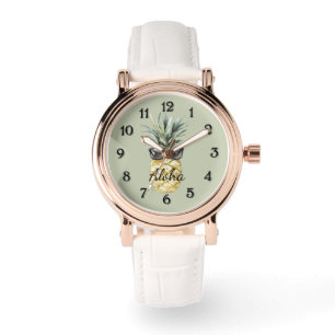 Green Tropical Aloha Pineapple with Sunglasses Watch