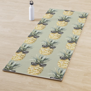 Green Tropical Aloha Pineapple with Sunglasses Yoga Mat