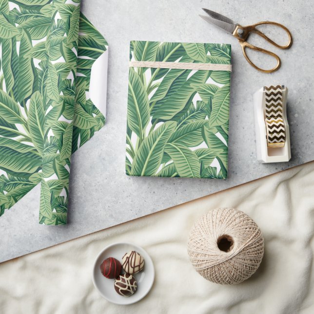 Green Tropical Banana Leaves Wrapping Paper (Crafts)
