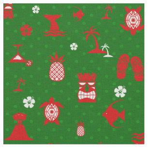 green tropical christmas tiki retro fabric
