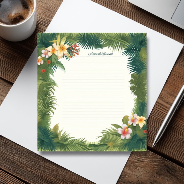 Green Tropical Flowers & Leaves Illustration Notepad (Green Tropical Flowers & Leaves Illustration Notepad)