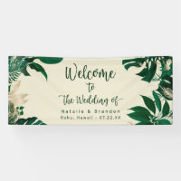 Green Tropical Foliage Modern Wedding Welcome