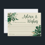 Green Tropical Foliage Newlywed Wishes Advice Card<br><div class="desc">Tropical Foliage Trendy Greenery and Leaves Framed Personalised Wedding Reception or Party Advice & Wishes Card for the Bride and Groom - with bride and Groom's names, Location, and Date. Perfect for your table setting decor! In a bold colour palette of rich greens, emerald, and gold foil look. This design...</div>