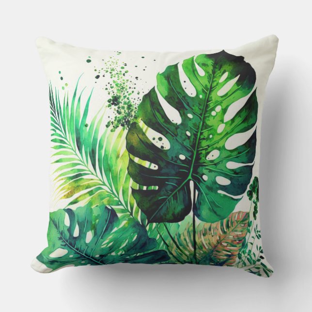 Green Tropical Foliage Outdoor Throw Pillow (Front)