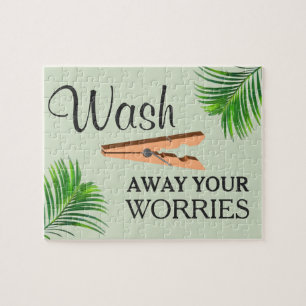 Green Tropical Funny Laundry Room Sign Jigsaw Puzzle