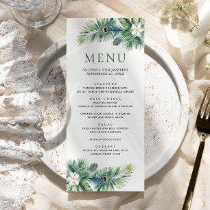Green Tropical Indian Peacock Feathers Wedding Menu
