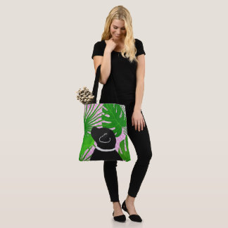 Green Tropical Island Black Dog Tote Bag