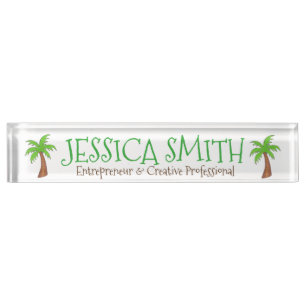 Green Tropical Island Palm Tree Beach Nameplate