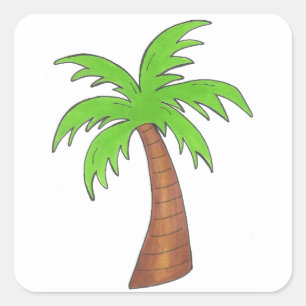 Green Tropical Island Palm Tree Beach Party Square Sticker