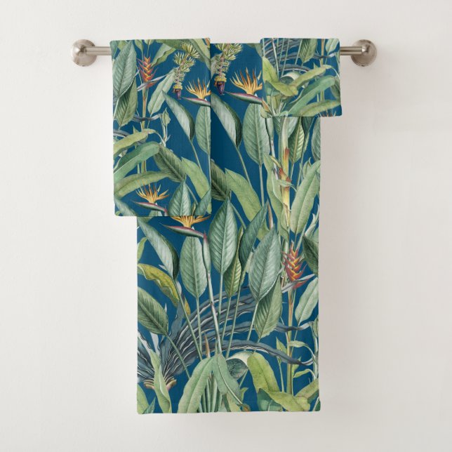 Green Tropical Jungle Banana Tree Strelitzia Bath Towel Set (Insitu)