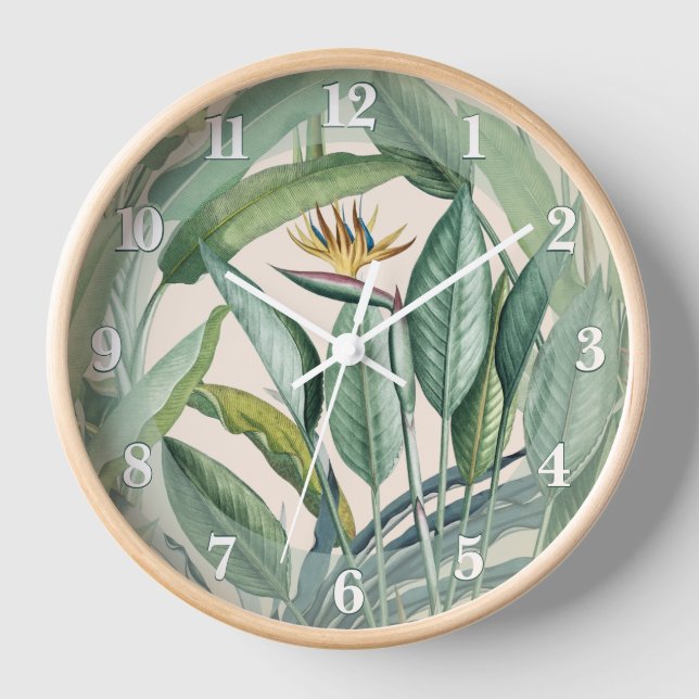 Green Tropical Jungle Banana Tree Strelitzia Clock (Front)