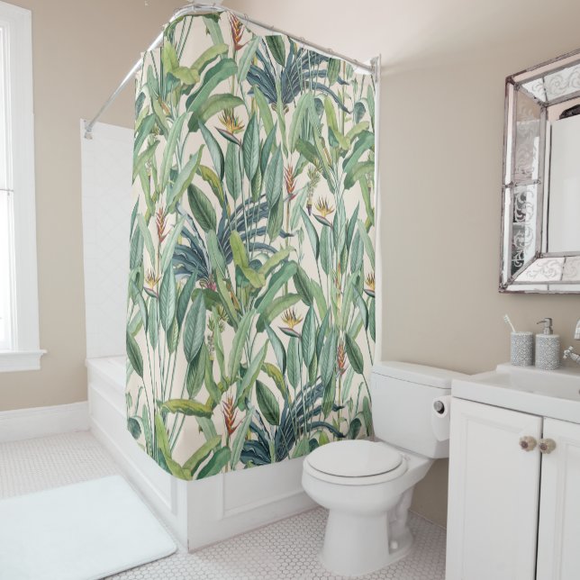 Green Tropical Jungle Banana Tree Strelitzia Shower Curtain (In Situ)